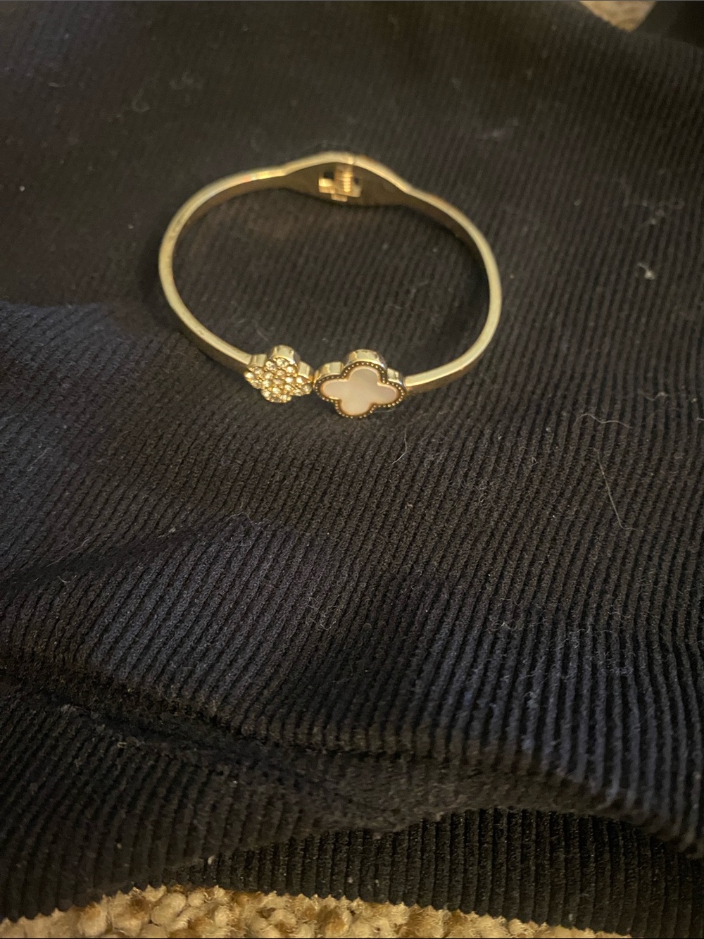 Van Cleef & Arpels Gold and White Clover Bangle Bracelet